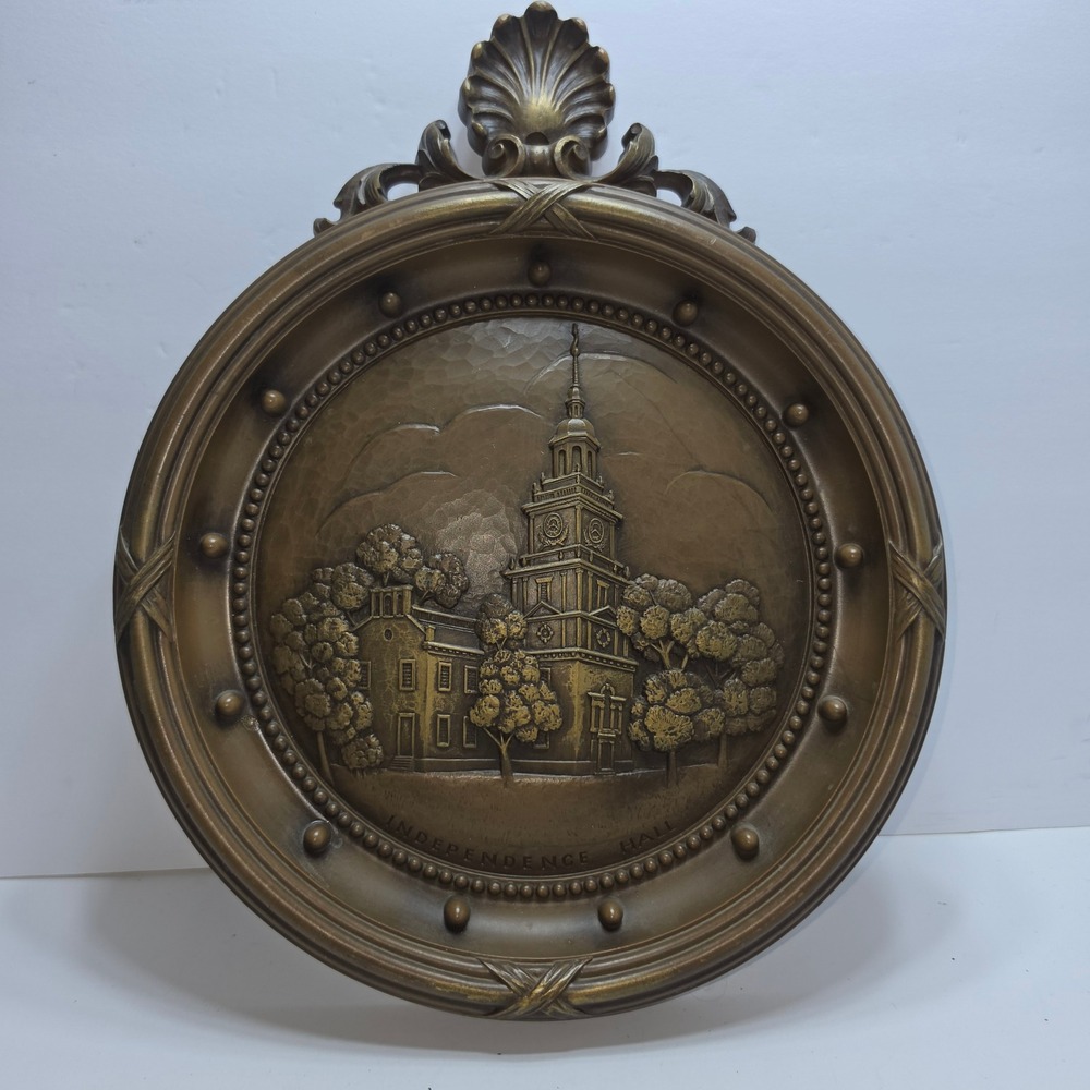 Vintage Homco Independence Hall Wall Plaque Bronze Gold 1963 USA 7242-B 14in